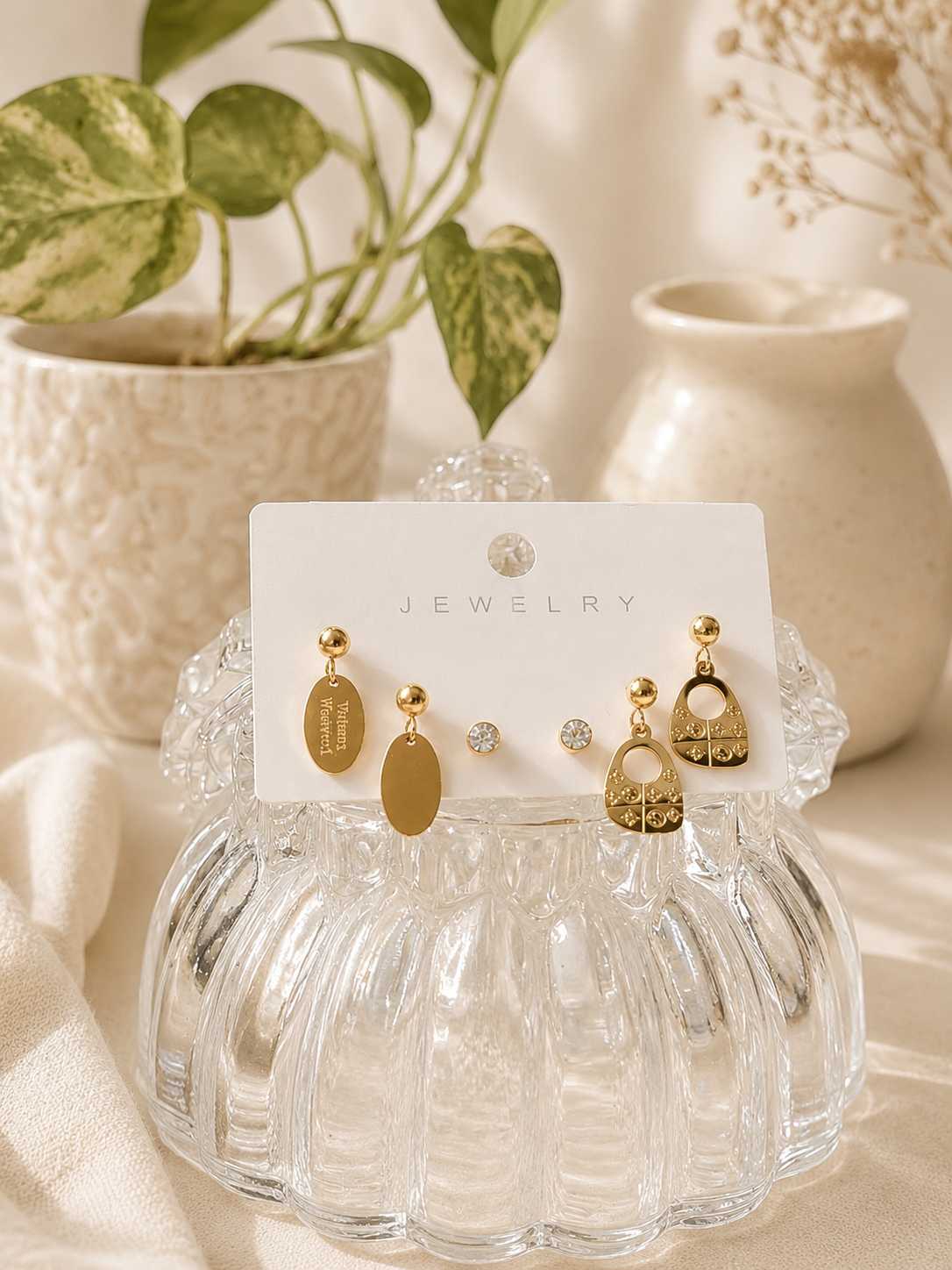 Golden Premium Stud & Drop Earrings Set