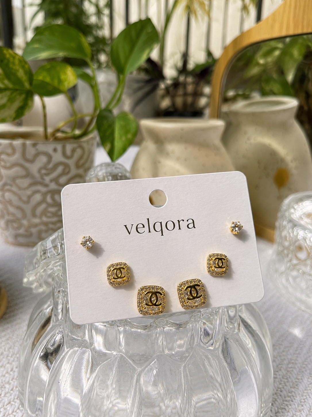 Luxury Crystal Gold Stud Earrings Set