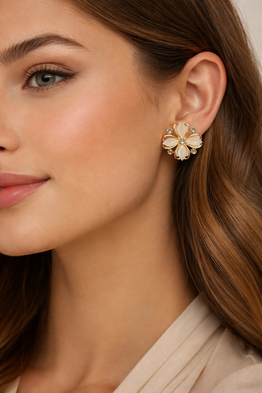 Ivory Bloom Crystal Stud Earrings