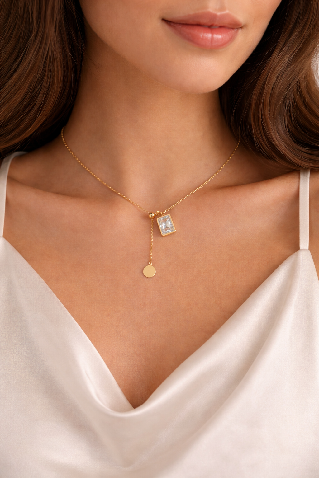 Crystal Drop Charm Necklace
