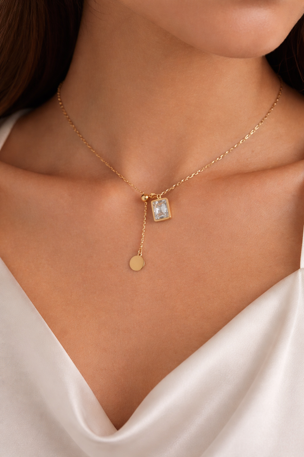 Crystal Drop Charm Necklace
