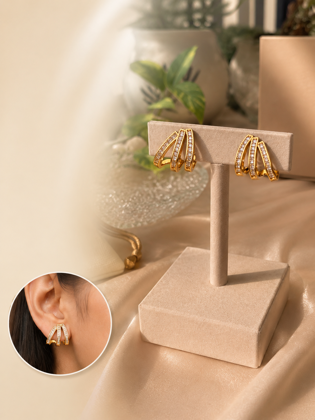 Aurora Spark Triple-Line Earrings