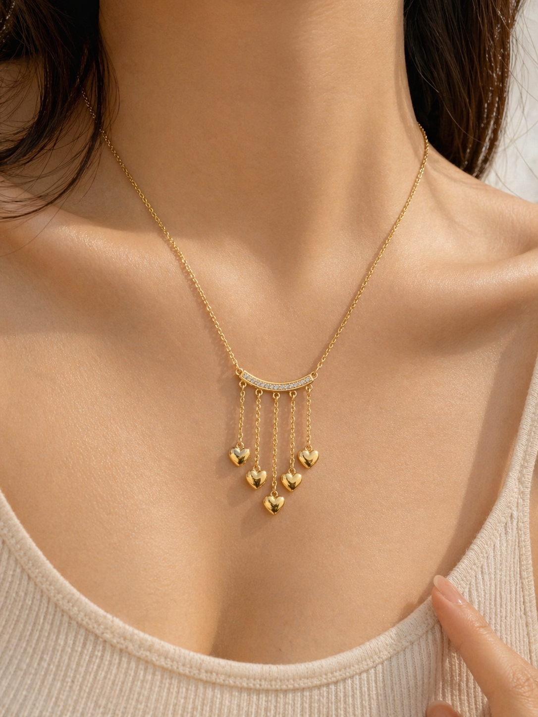 Golden Heart Drop Charm Necklace