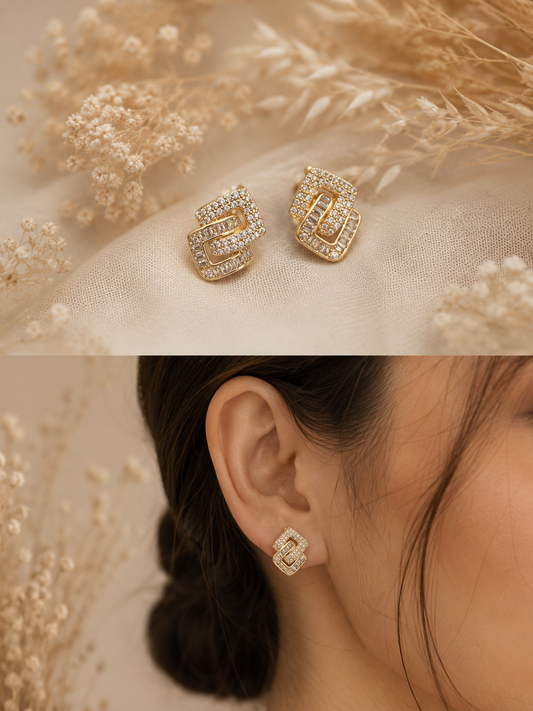 Luxe Link Crystal Stud Earrings