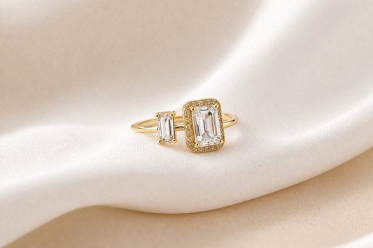 Premium Brass Anti-Tarnish Dual Emerald-Cut Ring