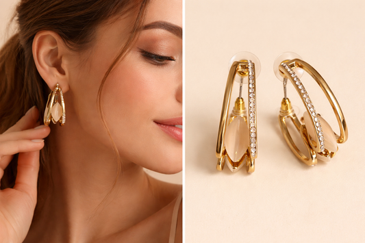 Elegant Gold-Toned Multi-Layered Stone-Studded Drop Earrings for Women