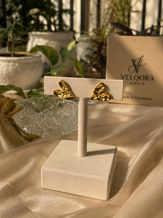 Golden Heart Statement Stud Earrings