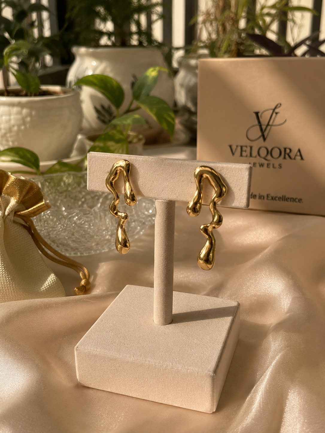 Molten Gold Abstract Drop Earrings