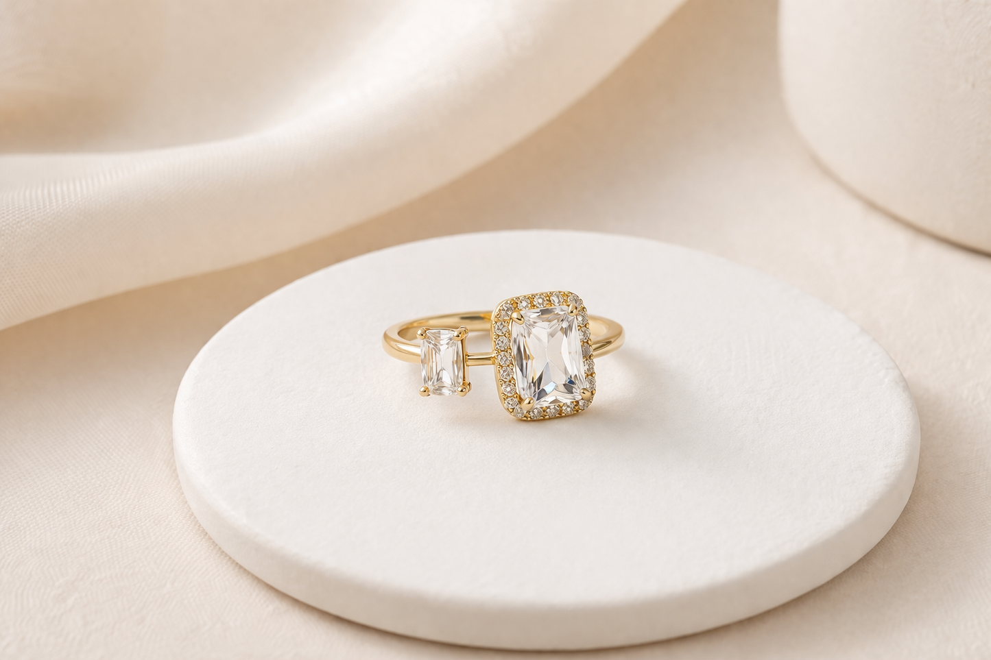 Premium Brass Anti-Tarnish Dual Emerald-Cut Ring