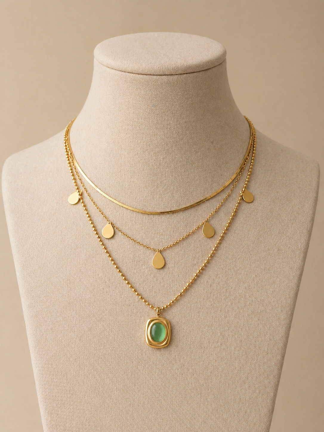 Emerald Glow Layered Gold Necklace