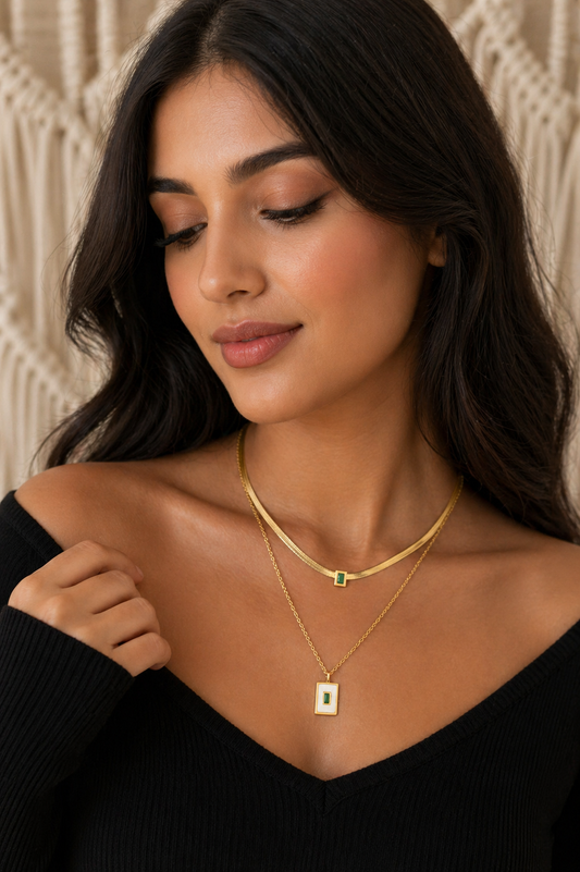 Emerald Frame Layered Necklace