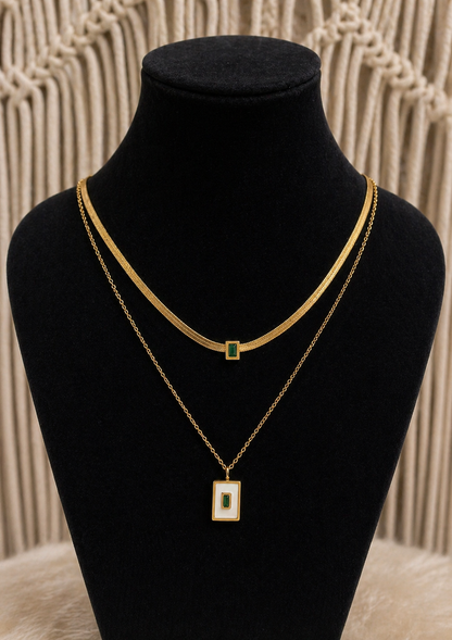 Emerald Frame Layered Necklace