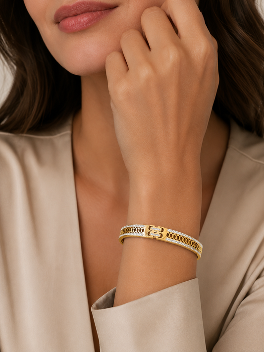Elegant Honeycomb Crystal Gold Bracelet