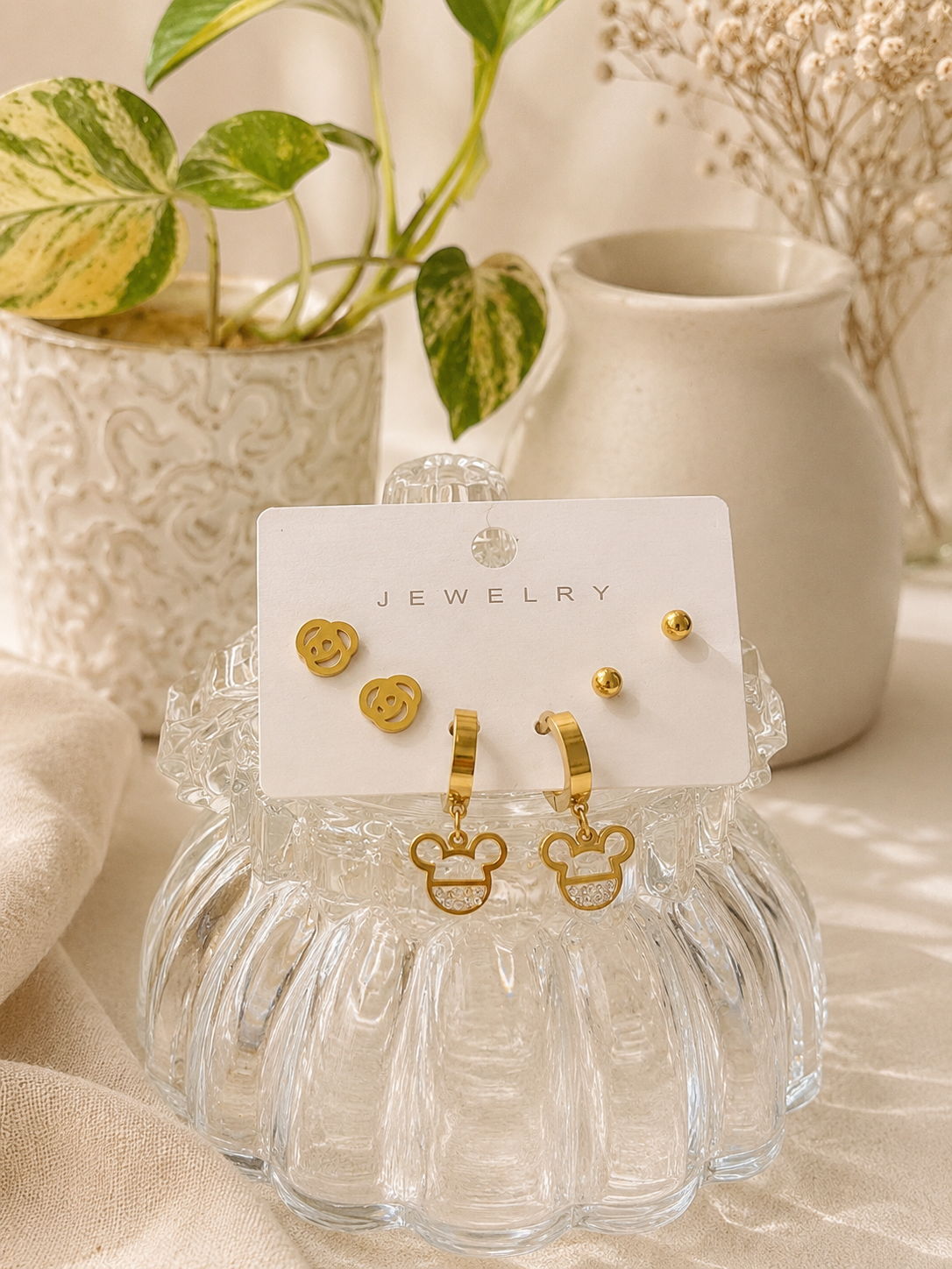 Cute Korean Style Gold Stud & Hoop Earrings