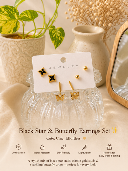 Black Star & Butterfly Earrings Set