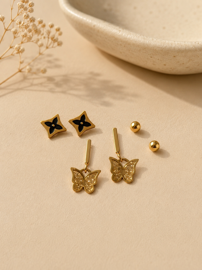 Black Star & Butterfly Earrings Set