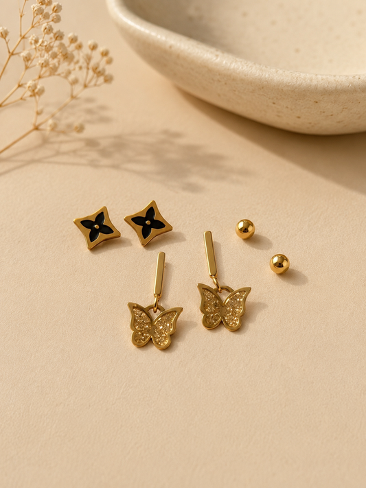 Black Star & Butterfly Earrings Set