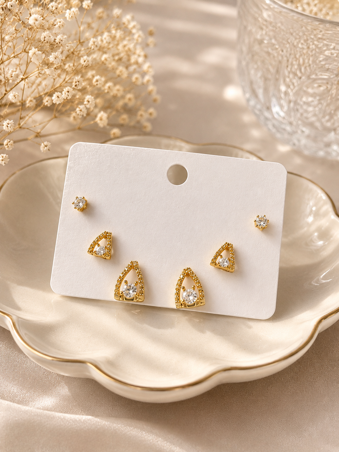 Crystal Triangle Stud Earrings Set