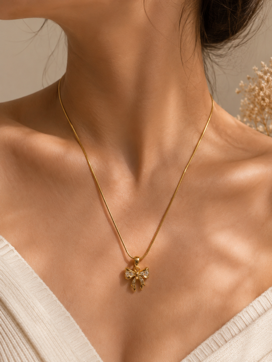 Golden Bow Charm Necklace