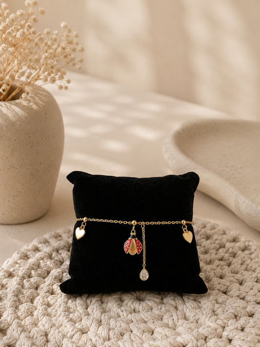 Lucky Ladybug Charm Bracelet | Adjustable Chain