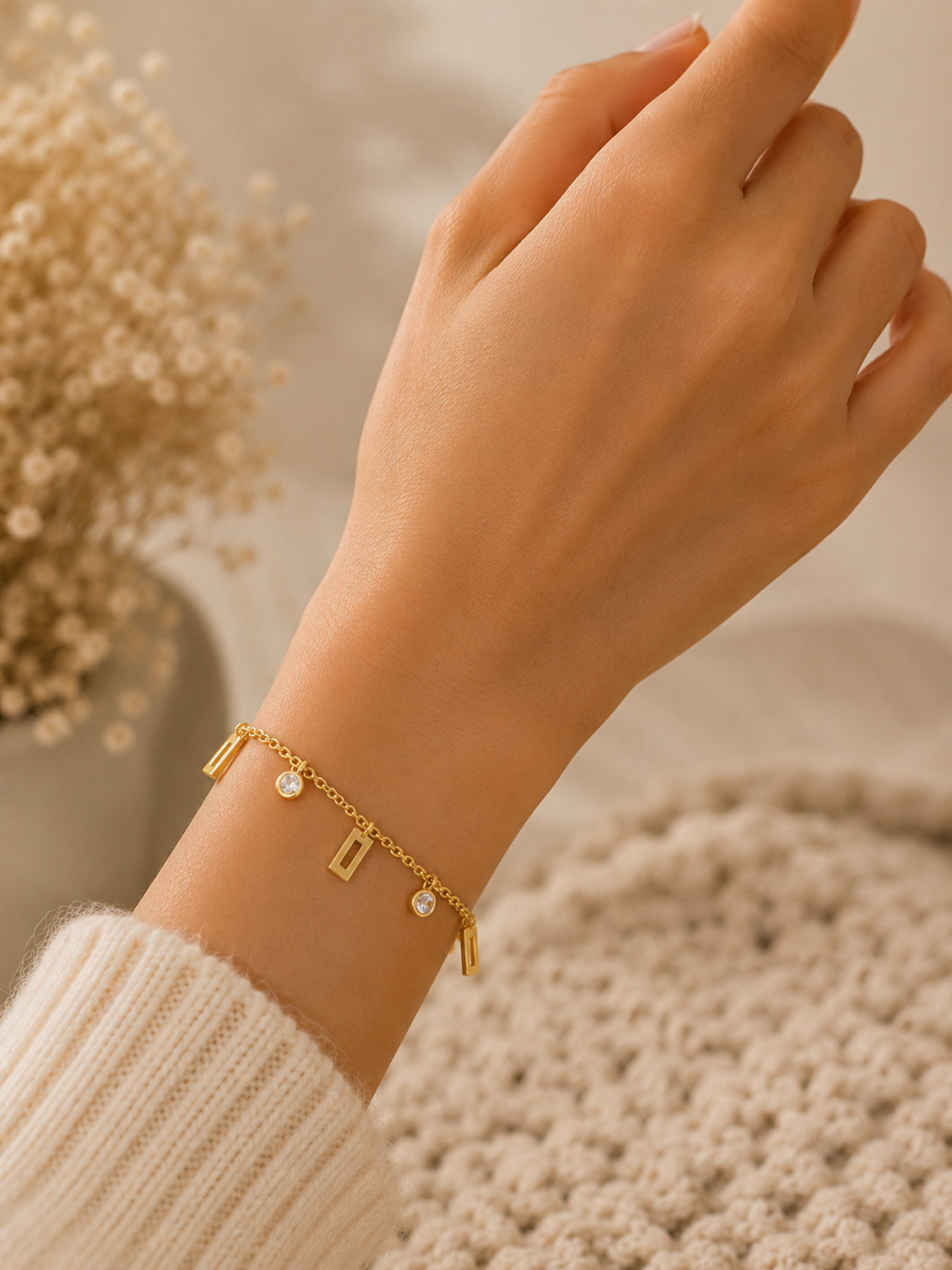Minimal Crystal Charm Bracelet |Adjustable chain