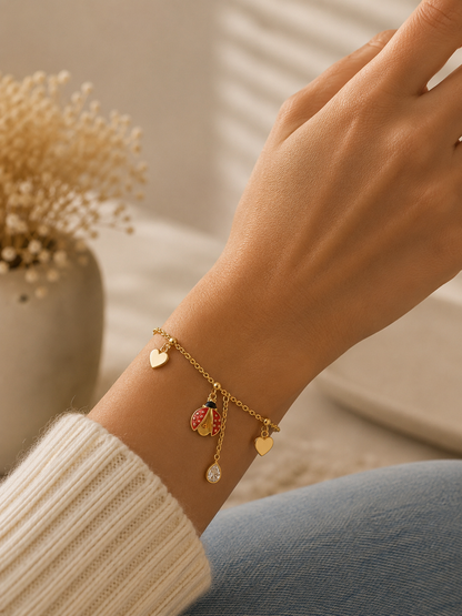 Lucky Ladybug Charm Bracelet | Adjustable Chain