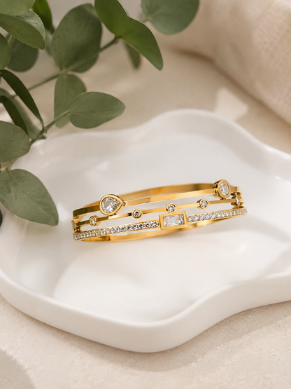 Gold Plated Anti-tarnish Triple-layered Cubic Zirconia Bracelet
