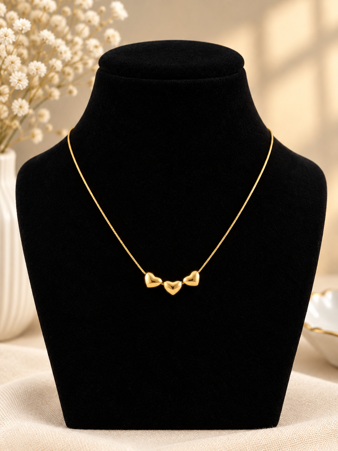 Triple Heart Gold Chain Necklace
